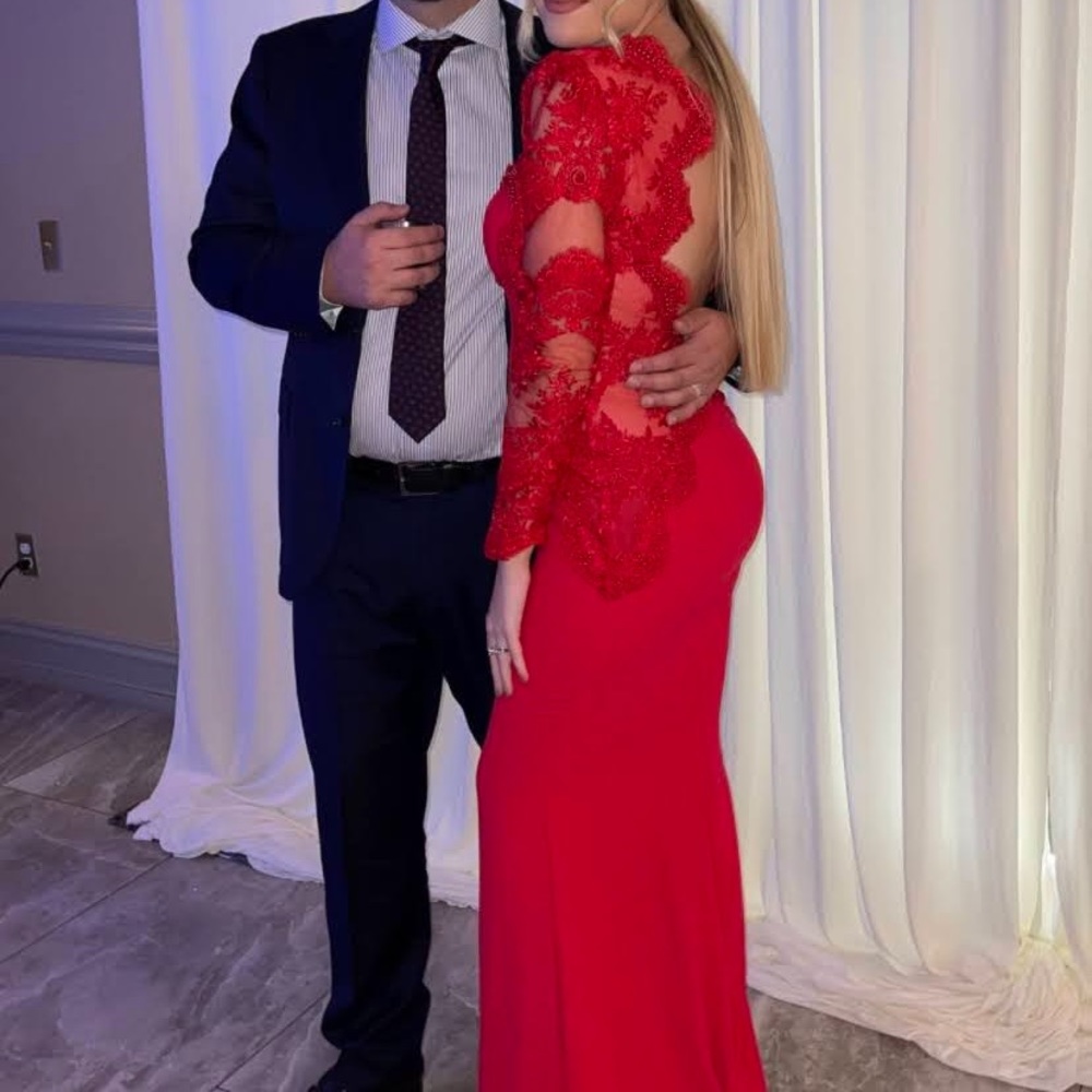Red long sleeve gown